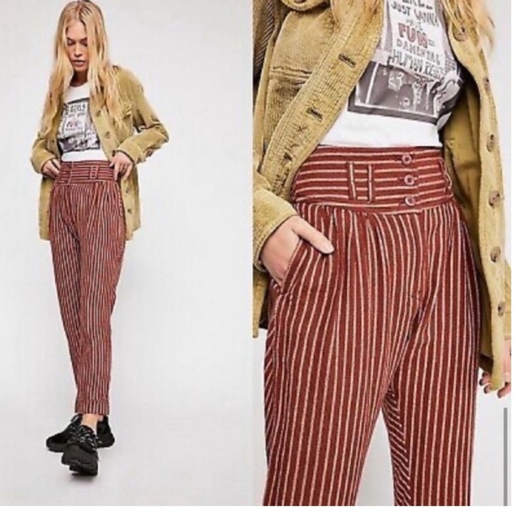Free People rumors textured harem pants Striped High Waisted‎ Trousers sz 0 Rust